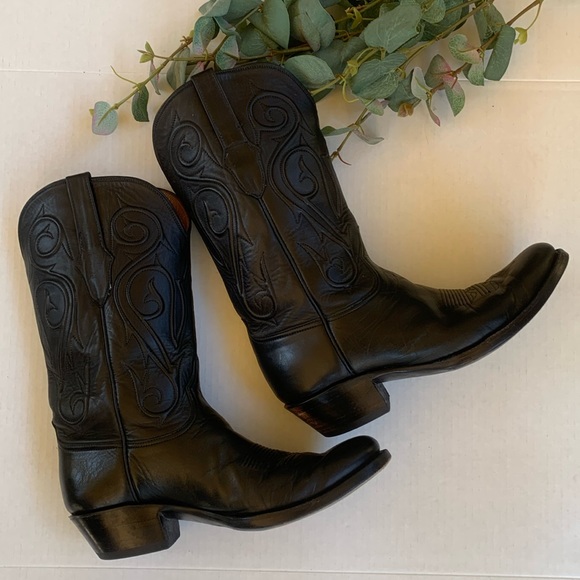 Black Jack Men’s Ranch Hand Almond Toe Leather Boots in Black - Picture 2 of 11